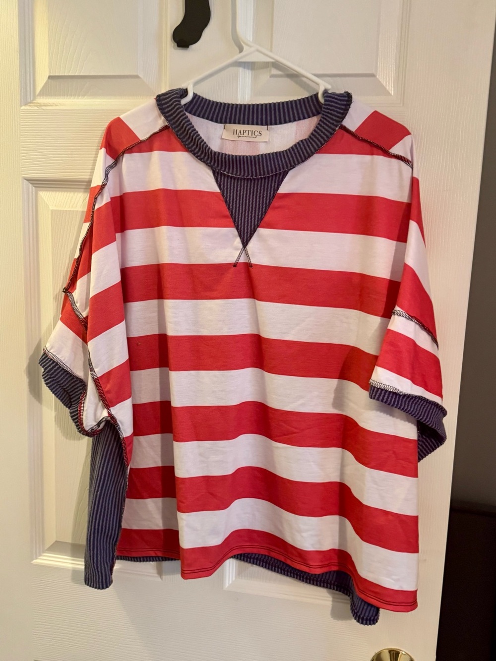 Haptics Women's Red & White Striped Short Sleeve Tee